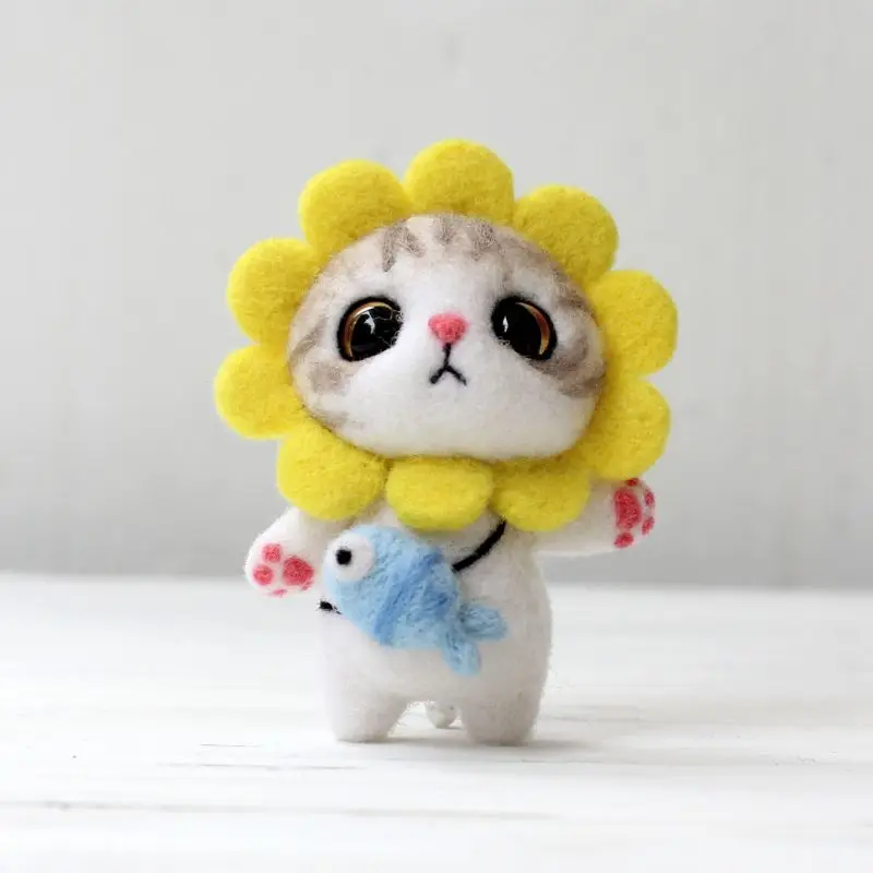Кошка кукла с кроличьим шерстяным войлоком, сделай сам, не готовый набор, набор для рукоделия, для игл, материал, сумка