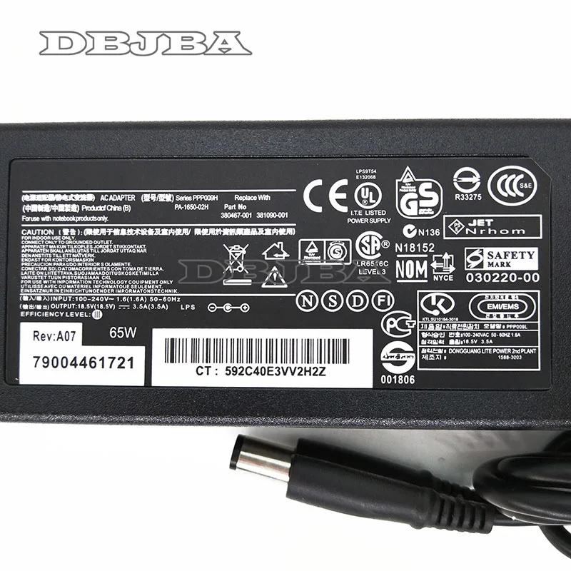18 5 V 3.5A AC адаптер Зарядное устройство для ноутбука hp CQ35 G50 G60 G61 G70 DV5 DV6 DV7 DV4 ProBook 4310s