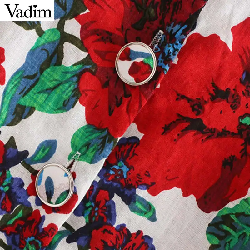 Vadim women floral print blouse half sleeve button design square collar shirts casual retro chic female blusas tops DA476 |