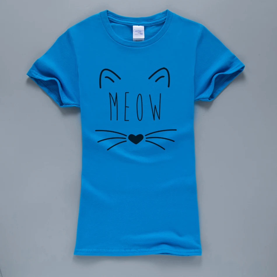 Женская футболка Kawaii Meow Cat Kitty, лето,, хлопок, короткий рукав, футболка, розовая, Kpop, Harajuku, топы, футболки для женщин - Цвет: light blue 1