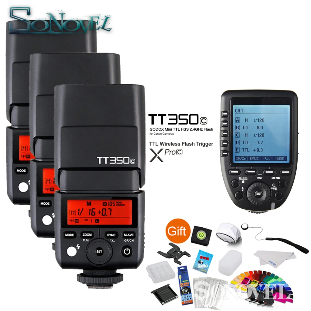 

3x Godox TT350C Mini Speedlite + XPro-C Flash Transmitter 2.4G Wireless X System with E-TTL HSS GN36 Camera Flash for Canon
