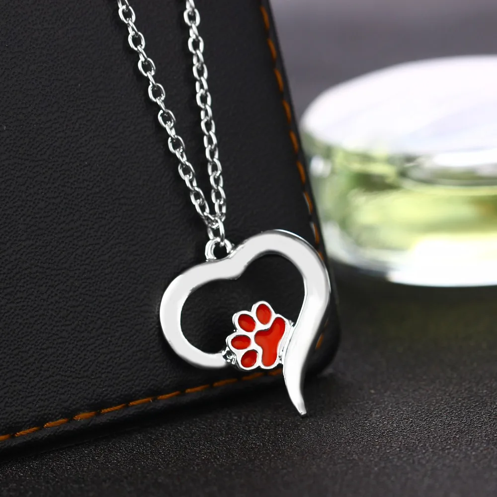 3 шт. Милая Красная кошка собака лапа любовь сердце животные следы подвеска и