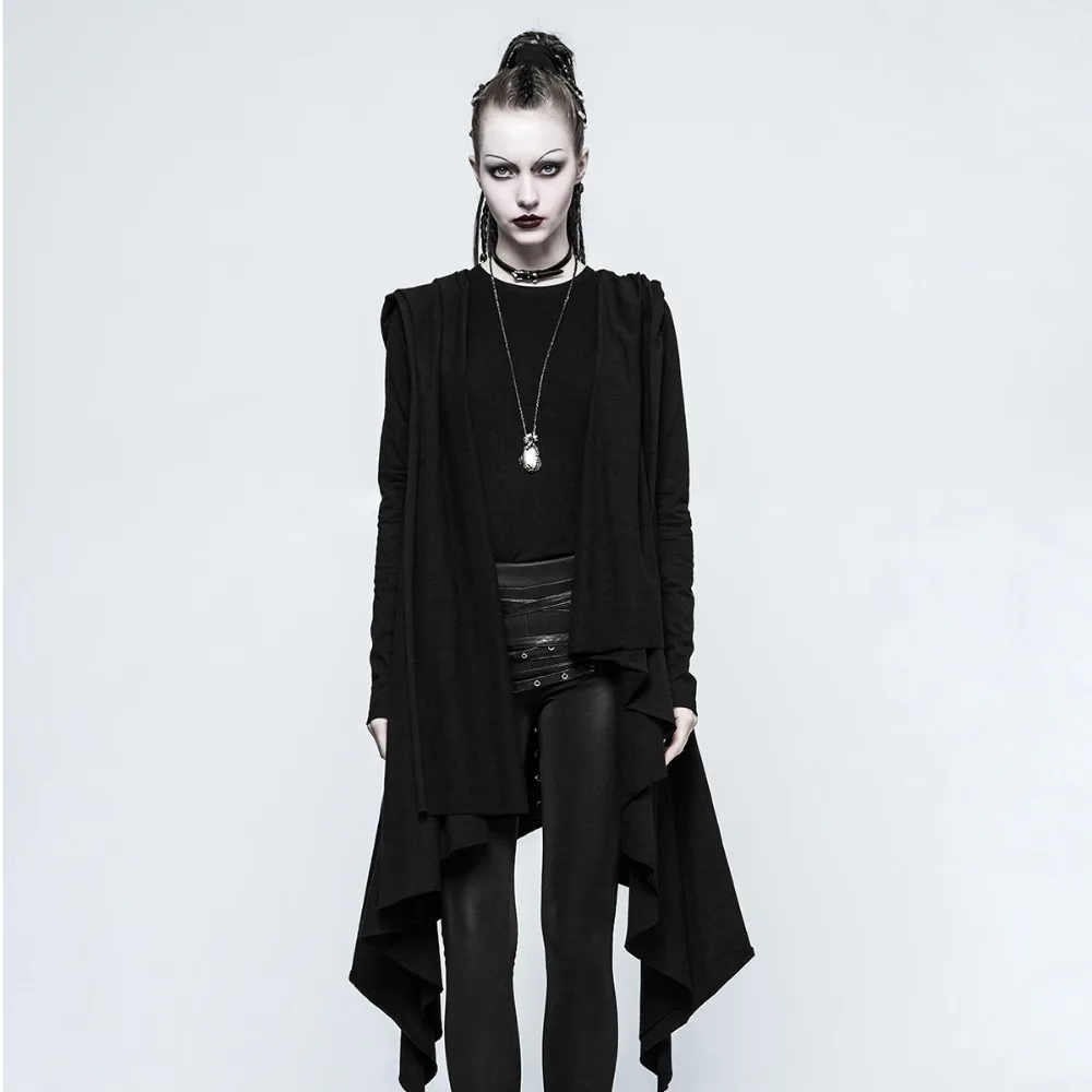 Модное женское асимметричное трикотажное пальто с капюшоном в готическом стиле |