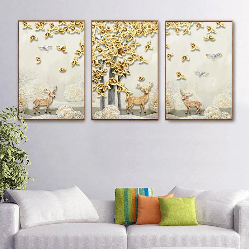 

Home Decoration Cute Animal Deer Lovely Painting Nordic Minimalist Modern Space Wall Art For Living Room Poster Canvas Unframed