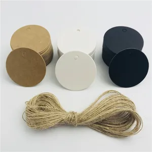 100 шт.лот белые черные коричневые бирки из крафт-бумаги круглые багажные заметки Свадебные именные карты пустые ценники веревка 4*4 см