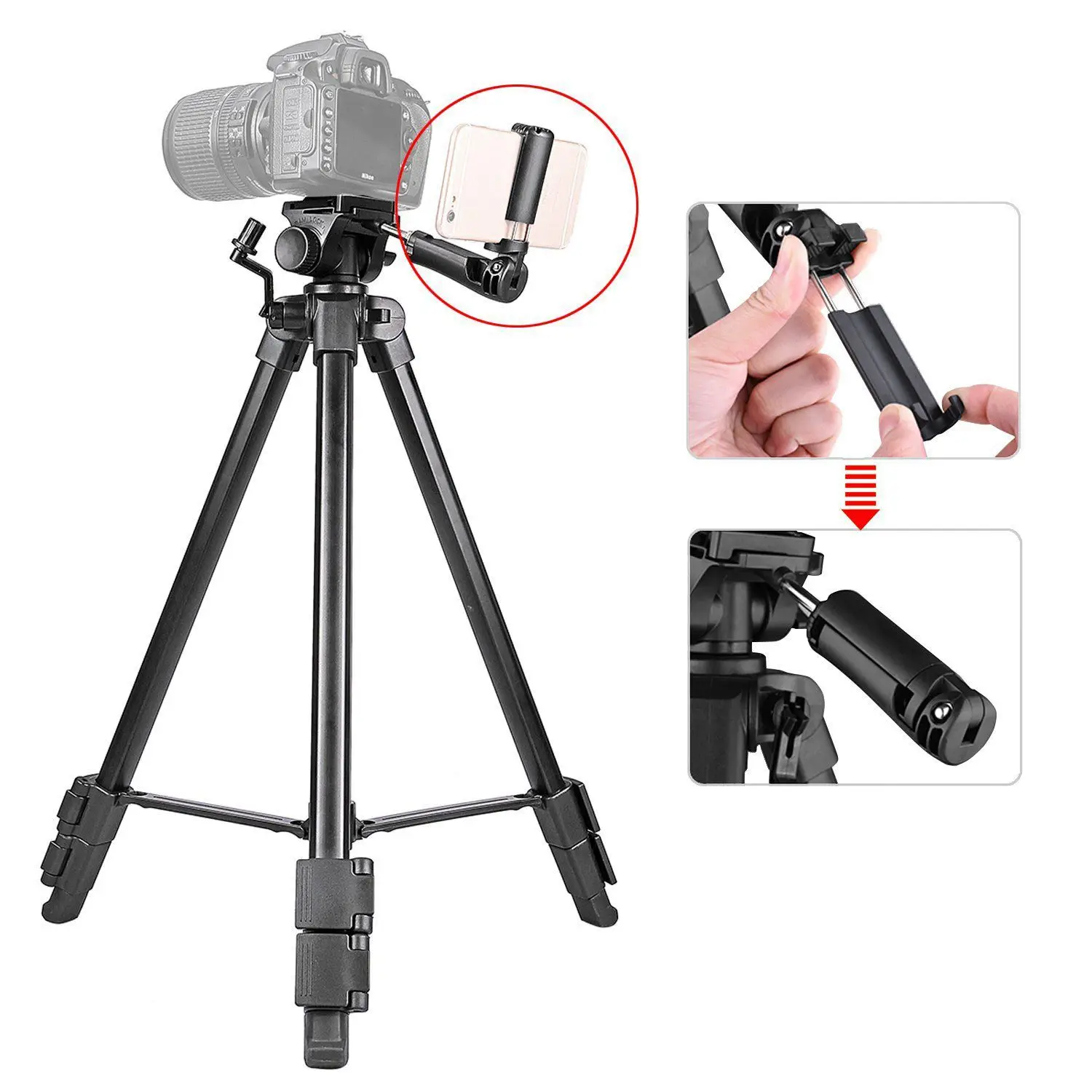 KINGJOY 57inch Lightweight Travel Tripod VT-930 Portable aluminum alloy+plastic DSLR Camera Stand Legs with Pan Tilt He | Электроника