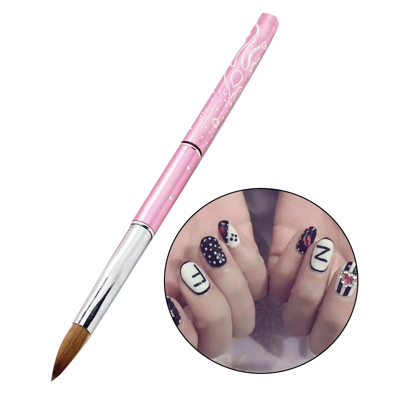 PRETTYSEE Nail Art Brush with Rhinestone on Mental Pink Handle Kolinsky Tool | Красота и здоровье