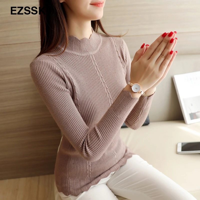 2018 зимний свитер женский тонкий теплый с длинными рукавами плотный полувысокий