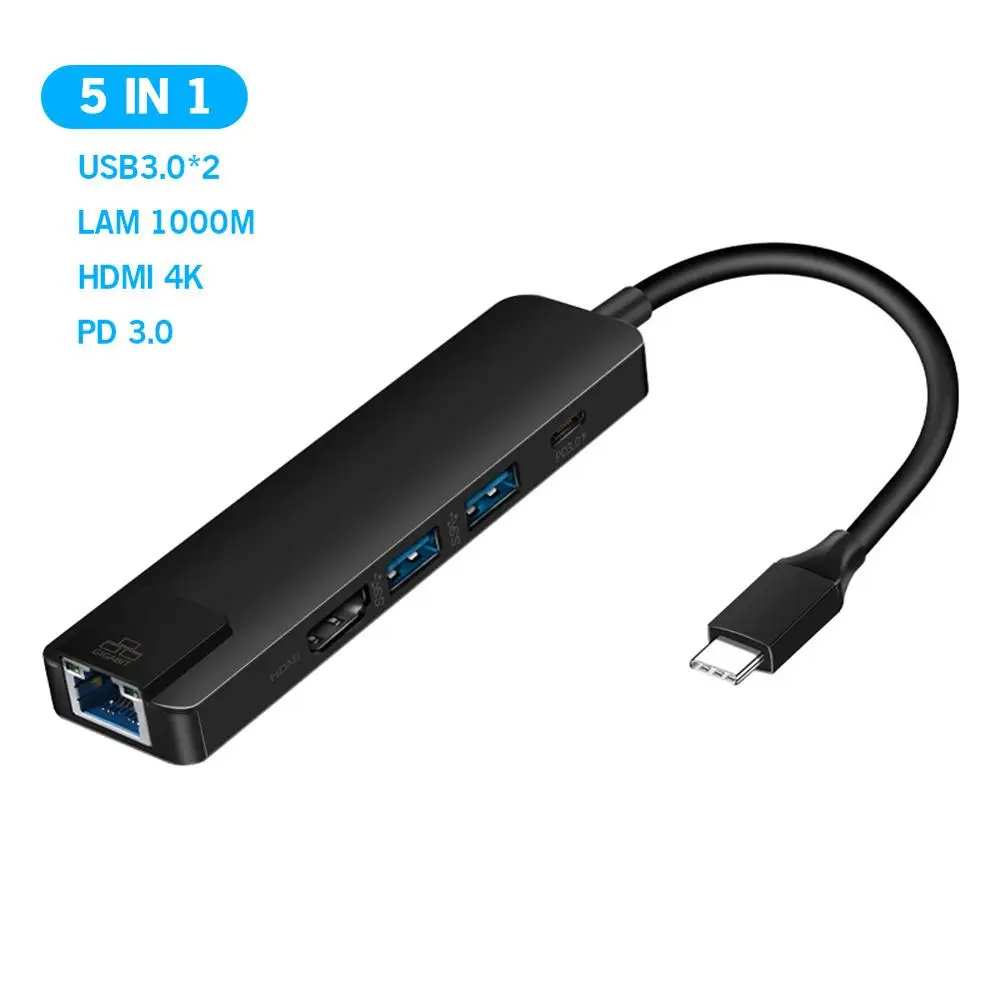 Черный USB-C концентратор USB C к HDMI 4K RJ45 PD 3,0 Micro SD/TF кард-ридер адаптер type C USB 3,0 концентратор для MacBook/MacBook Pro Windows type-C - Цвет: Черный
