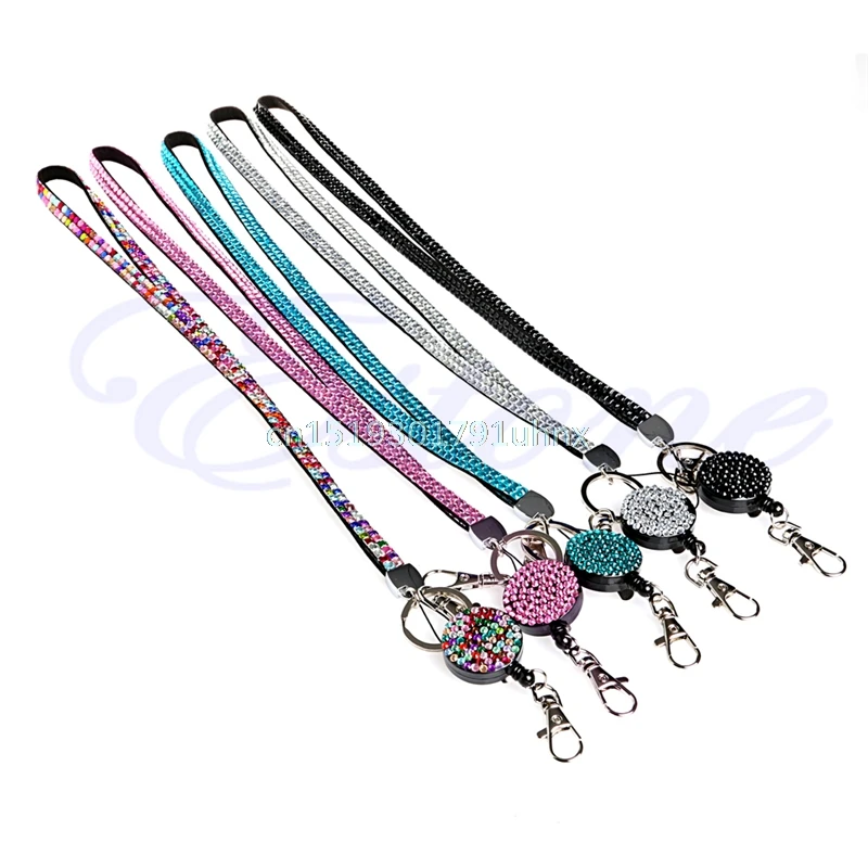 Выдвижной ID Badge Reel Crystal Стразы держатель для ключей телефона|neck lanyard|key neck holderrhinestone