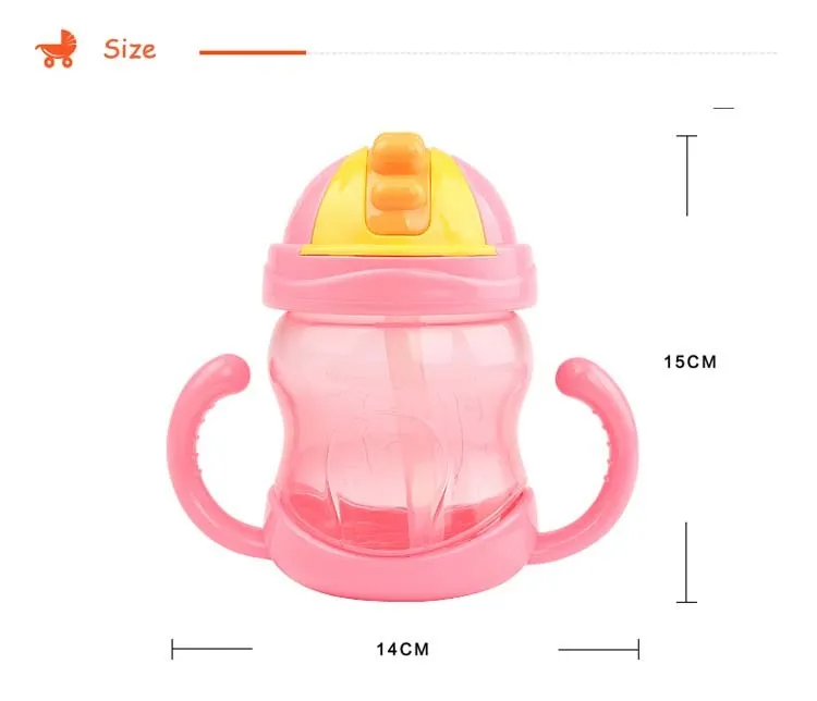 240ml Cute Baby Cups Kid Water Bottle Handle Children Learn Drinking Straw Sippy Training Cup copo com canudo 3 Colors | Мать и ребенок