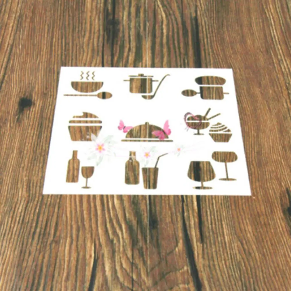 

1PCS Cartoon Snack Cup Shaped Reusable Stencil Airbrush Painting Art DIY Home Decor book Album Crafts