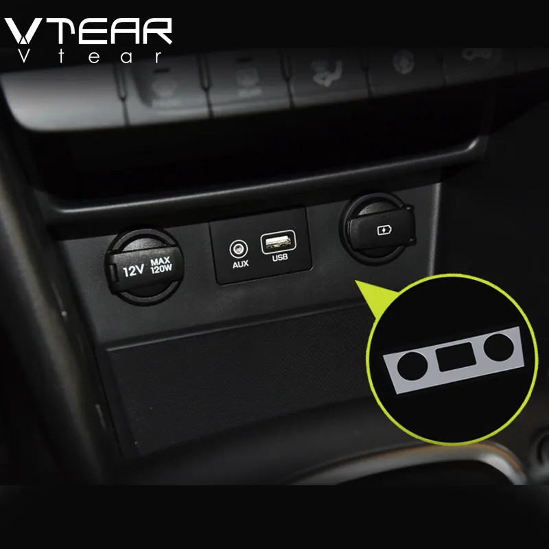 Vtear для Hyundai Kona Encino 2018 2019 хромированная крышка прикуривателя USB порт отделка