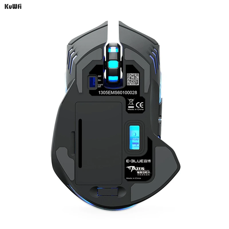 KuWFi 2500 Точек на дюйм Беспроводной игровой Мышь с светодиодный подсветкой прорезиненное колесо прокрутки обеспечивает длительный срок службы до 5 миллионов нажатий