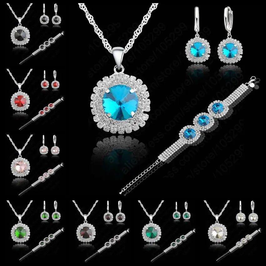 Romantic Women Wedding Jewelry Sets 925 Sterling Silver Cubic Zircon Necklace&ampEarring&ampBracelet Set | Украшения и аксессуары