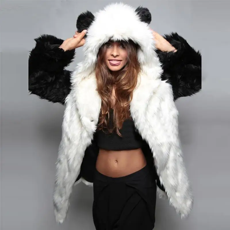 

Nice Winter New Fashion Fur Coat Women Headdress With Ear Long Section Cartoon Style 2 Color Jacket Outwear