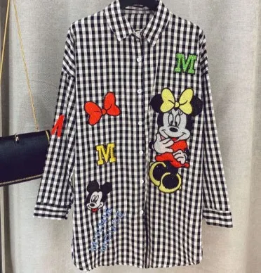 New Long Loose Shirt Women Turn-Down Collar Cartoon Sequins Tdress Long Blouse Casual Feminina Blouses Women Shirts NS140