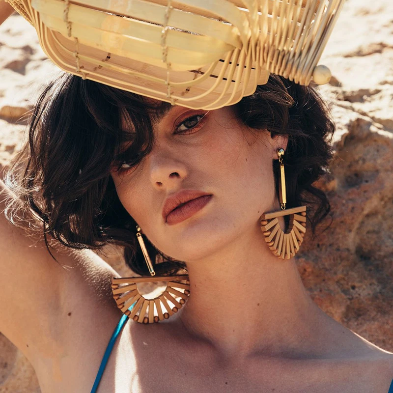 Винтажные этнические деревянные большие круглые серьги для женщин модные