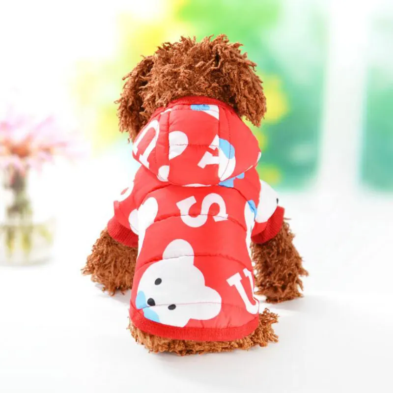 Теплый печатных собака пальто осень-зима мультфильм хлопок Pet куртка с капюшоном
