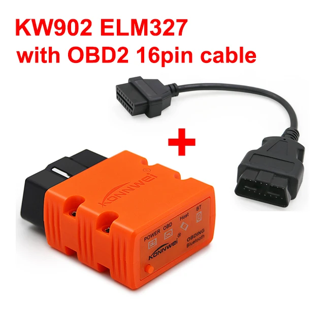 Orange with cable Konnwei ELM327 V1.5 PIC18F25K80 Bluetooth KW902 elm 327 OBD2 сканер работает на Android как ICAR2 адаптер OBDII диагностический инструмент - Цвет: Orange with cable