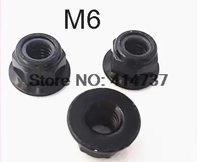 

100 шт./лот высококачественная сталь с черным цинком M6 Фланцевая нейлоновая фиксирующая гайка
