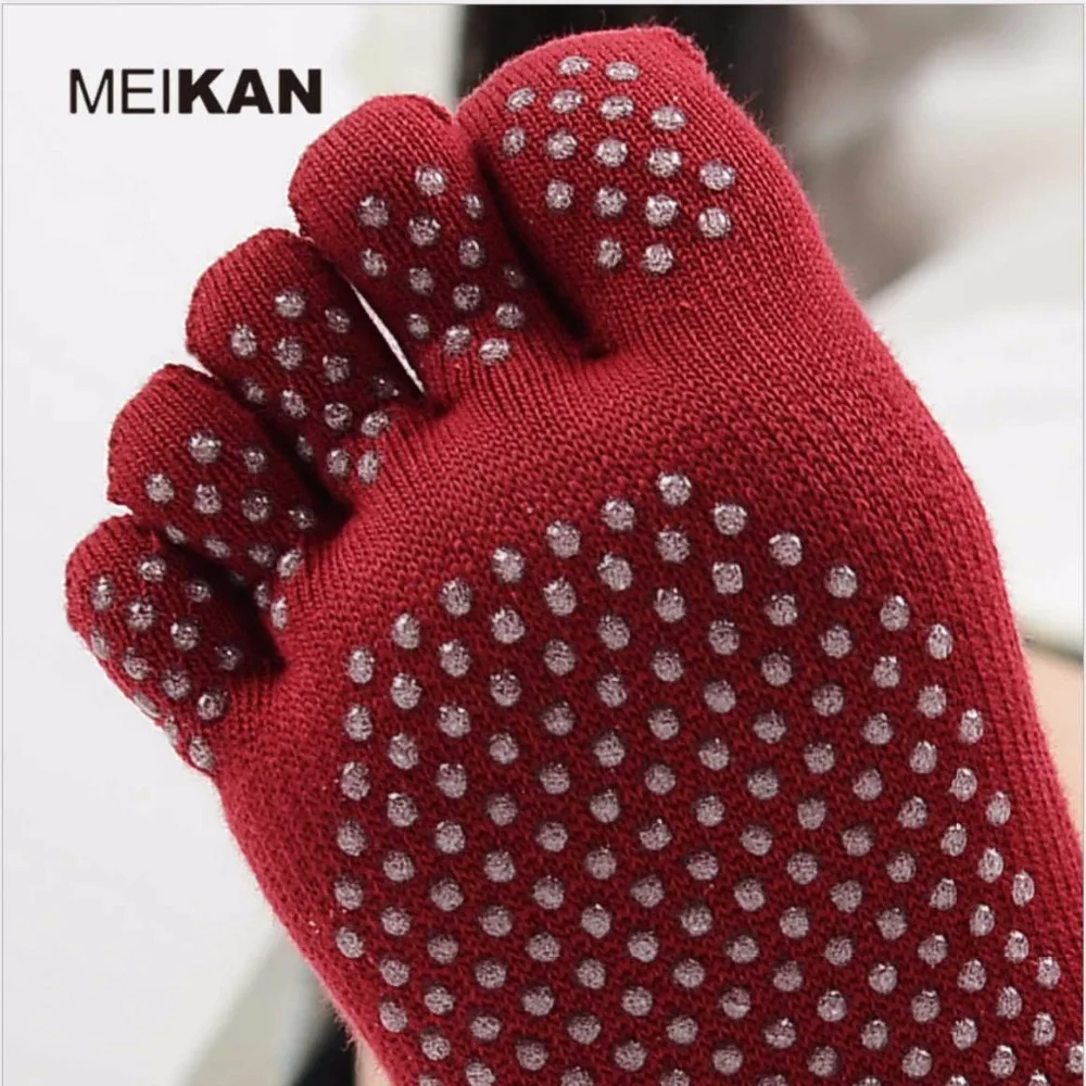MeiKan/профессиональные женские нескользящие носки для йоги с пятью пальцами; Изысканные хлопковые носки для фитнеса; дышащие носки с резиновой лентой; носки для пальцев