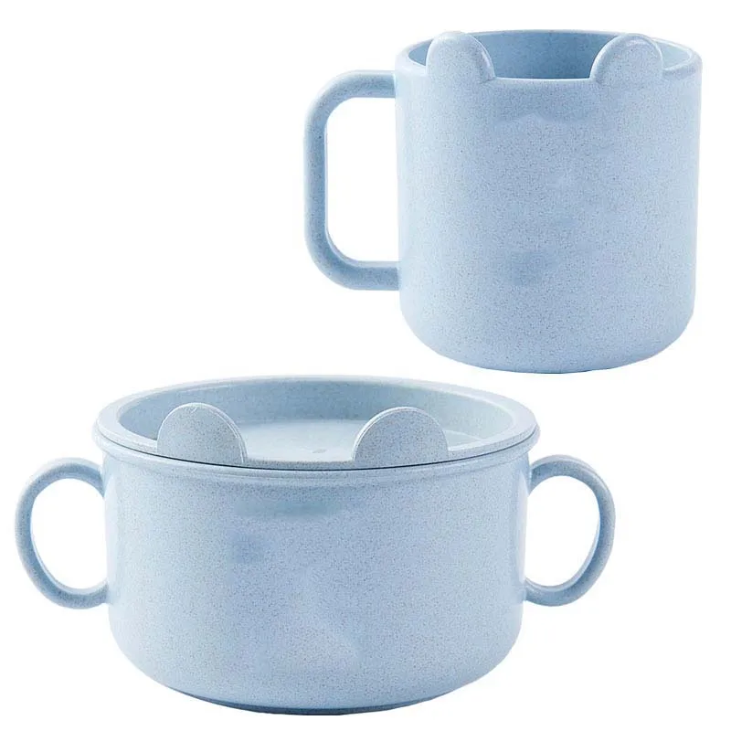 Blue Cup x Bowl 2 шт. Набор для кормления ребенка чашка утолщенная дети учатся для кормления питья вода соломенная ручка бутылка обучение Детская кружка для Кормления Чаша - Цвет: Blue Cup x Bowl