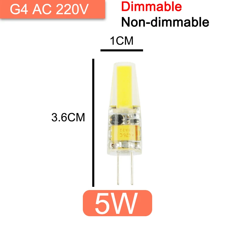 10 шт. COB затемненный светодиодный G4 светильник G9 светодиодный светильник 220V AC DC 12V светодиодный G9 3W 5W 6W SMD 2835 Светодиодный светильник ing заменить галогенные точечный светильник - Испускаемый цвет: G4 5W AC220V 10Pcs