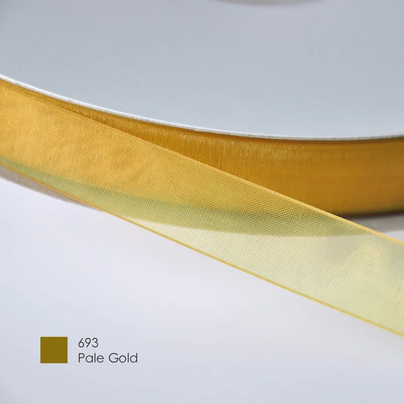 pale gold 693 YAMA 22 25 32 38 мм для рукоделия, свадебная посылка, 200 ярдов/партия, зеленый, желтый, коричневый цвет, сплошная Прозрачная Шелковая лента из органзы - Цвет: pale gold 693