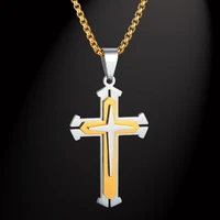 316l stainless steel box chain 3 layer knight cross necklace gold color christian jewelry male gift womens mens necklace pendant