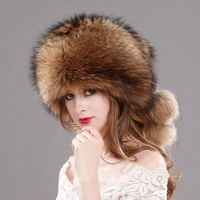 real fox fur ladies warm russian bomber hat natural raccoon fur womens winter real fur hat free shipping