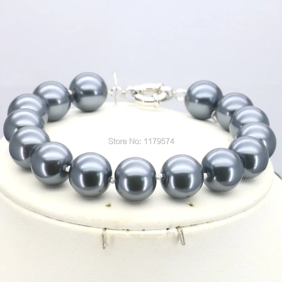 Модный очаровательный 10 мм черный серый жемчужный браслет из ракушек для женщин