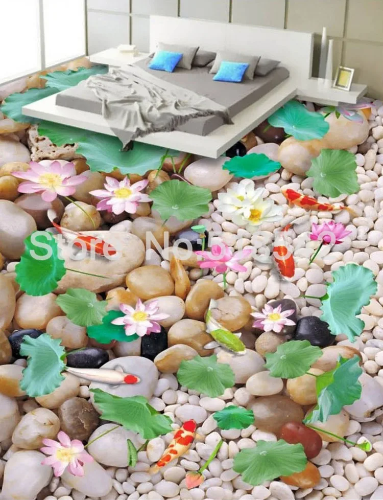 Пользовательские 3d фото обои китайский Стиль булыжник лотоса Кухня Гостиная Ванная комната пол ПВХ самоклеящаяся росписи обои