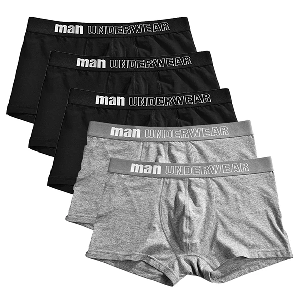 3 Black 2 Gray 5 шт., хлопковое Мужское нижнее белье, боксеры с буквенным принтом, мужские трусы-боксеры, мужские трусы-боксеры - Цвет: 3 Black 2 Gray