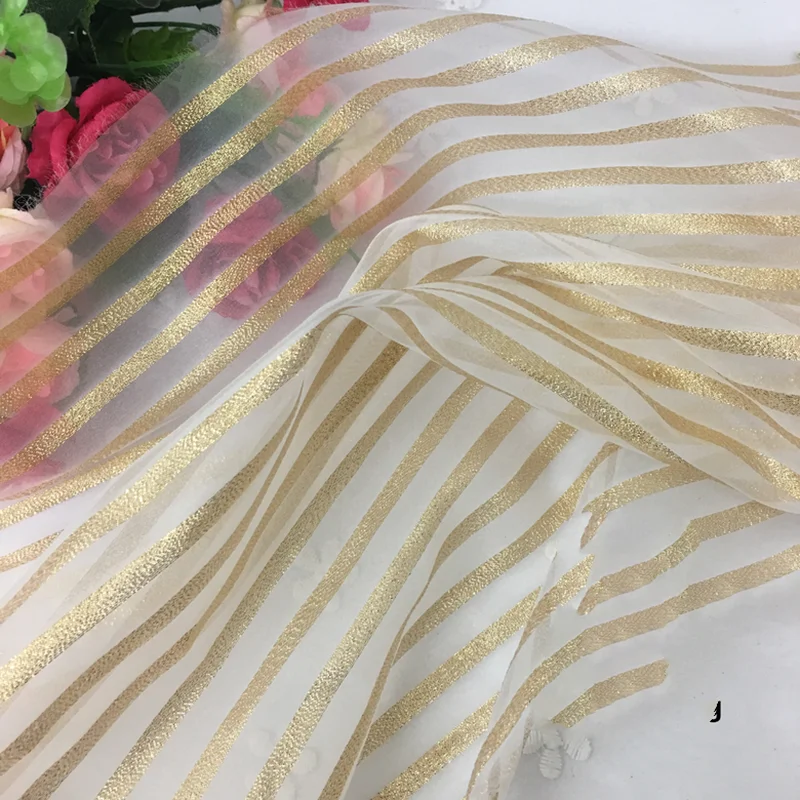 GLace 1 м/лот новая золотая линия полосатая органза ткань основной цвет ткани модная
