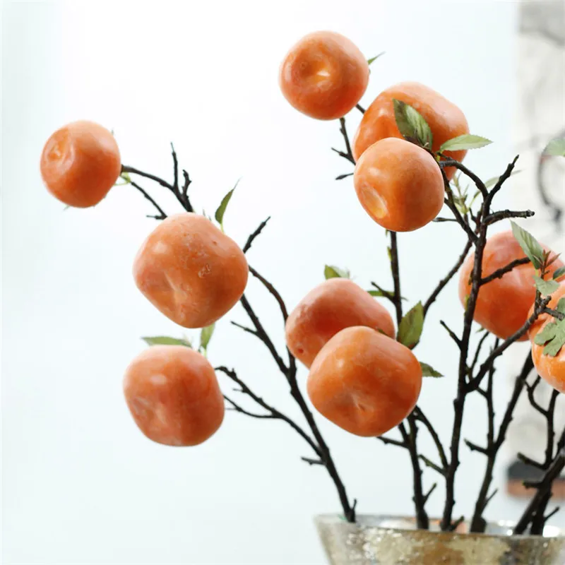 Имитация короткой ветки 3 головки Пены Искусственные Фрукты ягоды хурмы для