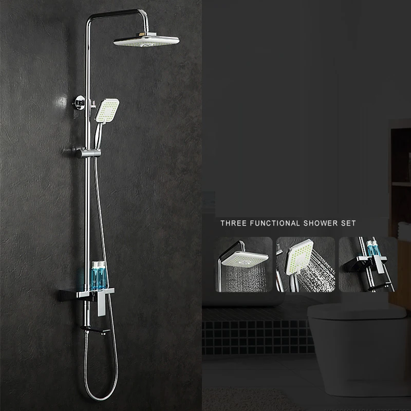 

Bathroom Shower Set Brass Chrome Wall Mounted Shower Faucet 10" Shower Head Water Saving Nozzle Aerator Ceramic Rack Shower Set