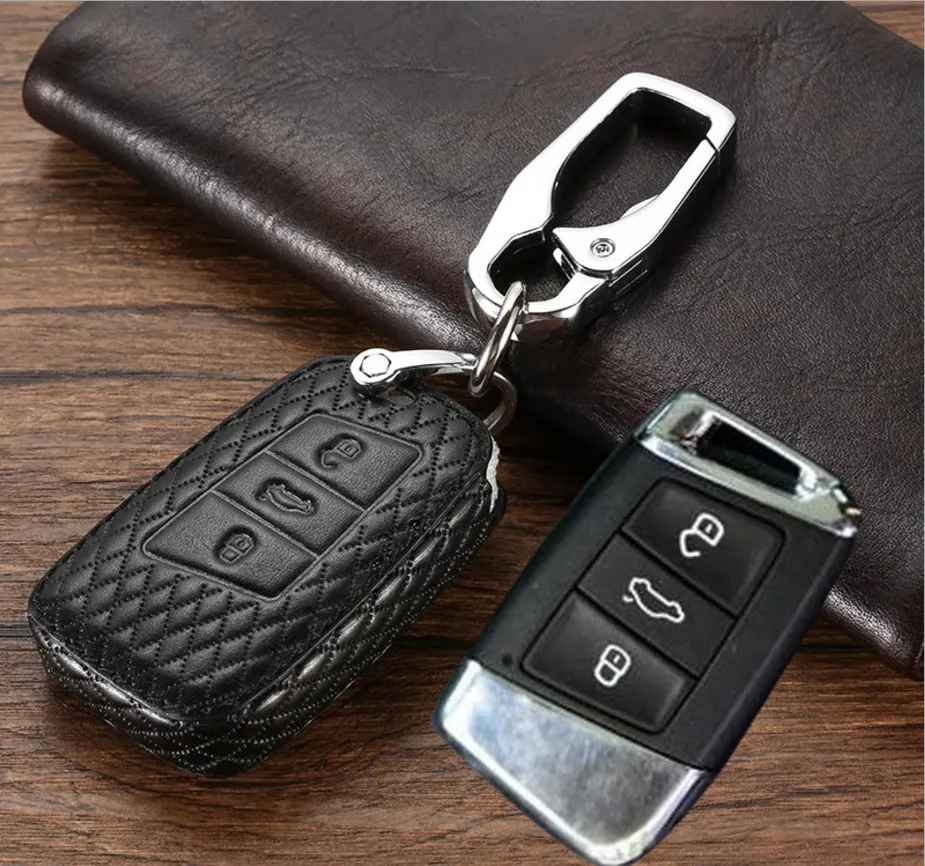 Автомобильный кожаный чехол для ключей VW MK7 Tiguan Bora Golf R Passat Caddy Seat Altea Alhambra Ibiza Skoda
