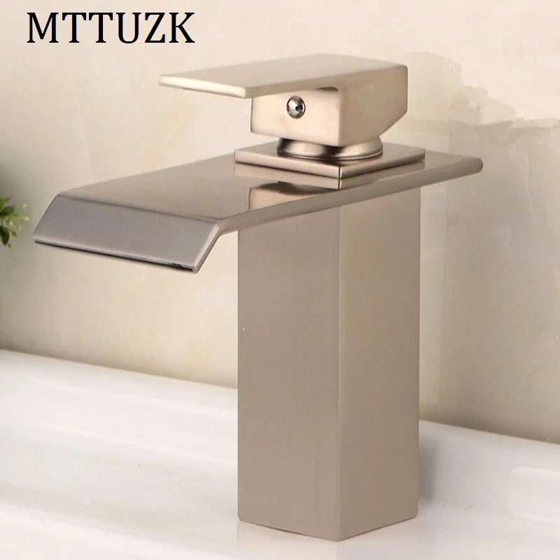 MTTUZK brass brushed nickel/chrome waterfall faucet bathroom single handle Square bath washbasin cold and hot mixer taps | Обустройство