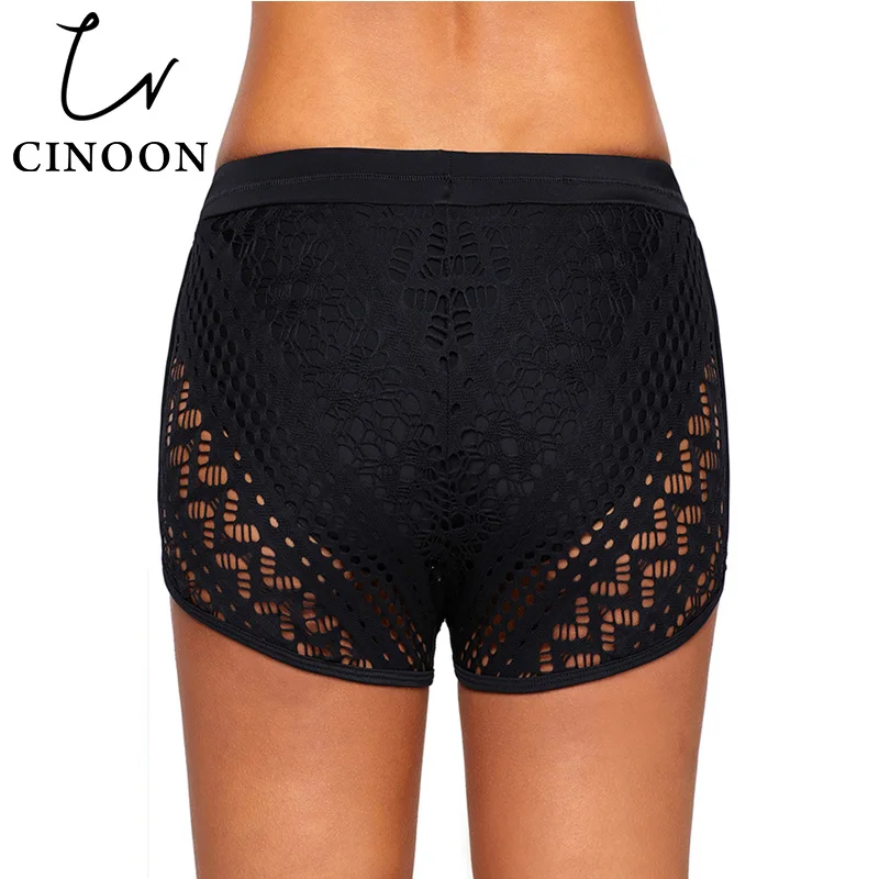 Новинка 2018 женское бикини Черная кружевная короткая пляжная одежда с вырезами