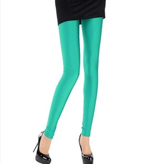 K036 Fruit Green NDUCJSI неоновые леггинсы, высокие эластичные обтягивающие штаны, тонкие леггинсы для тренировок, Тонкие штаны, повседневные леггинсы спандекс, сексуальные однотонные Джеггинсы ярких цветов - Цвет: K036 Fruit Green