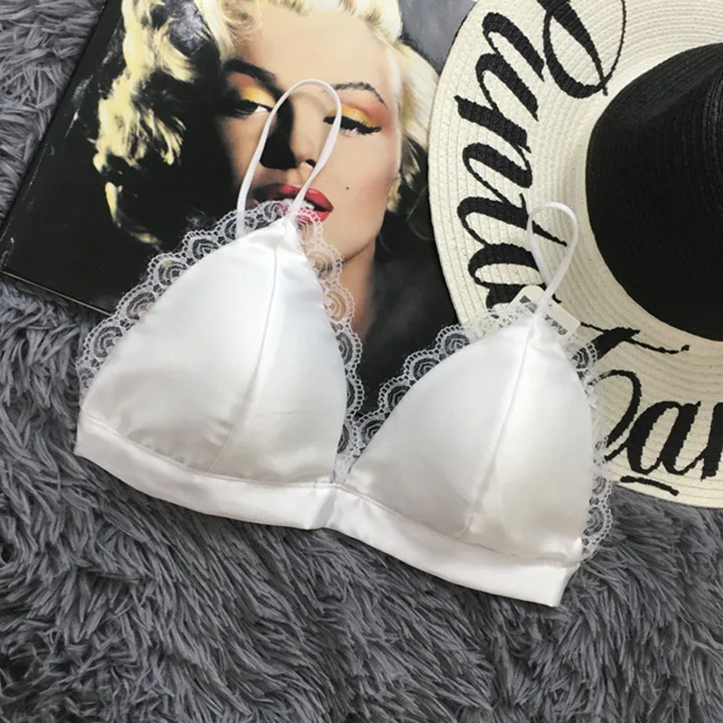 Soft Smooth White Silk Bralette Comfortable Wireless Women Bra Triangle Lace Free Brassiere Sexy Ladies For | Женская одежда