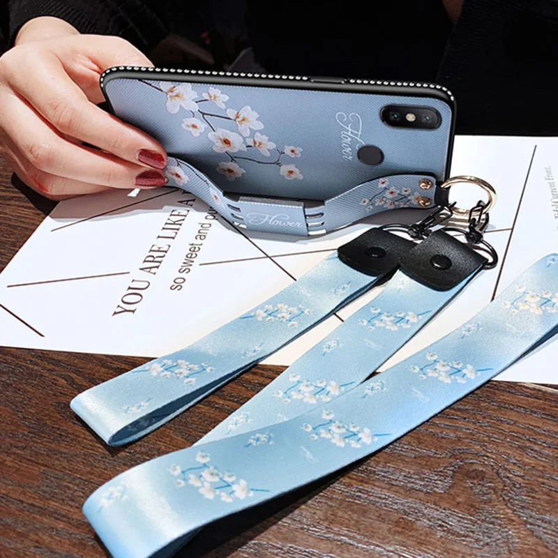 Ремешок чехол для Xiaomi Redmi A1 A2 MAX2 3 8 8SE 9 9SE Note 3 4 4X5 5A 6 6A 7 Plus Pro Lite Винтаж цветок CoverWithLanyard