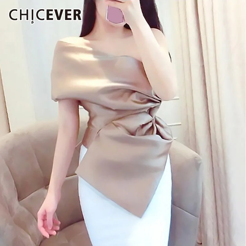 Женская блузка CHICEVER однотонная без рукавов с открытыми плечами в Корейском стиле