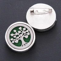 aromatherapy stainless steel tree of life perfume aroma diffuser locket essential oil diffuser brooches with 1pcs pad