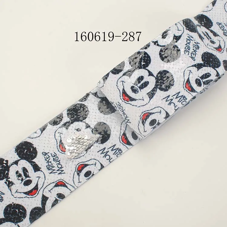 NEW 2 yards 3&quot 75mm mickey mouse sequin ribbon printed cartoon Shiny Glitter | Дом и сад
