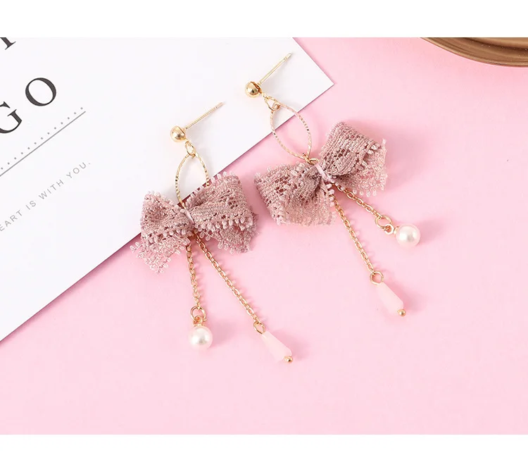 pink Горячие новые модные ювелирные серьги-бантики драгоценный камень кисточкой сладкие серьги в стиле панк женские отличные серьги гвоздики для женщин oorbellen подарок - Окраска металла: pink