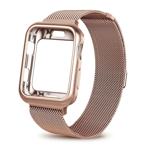 light gold Чехол+ ремешок для Apple Watch 5 4 ремешок 44 мм 40 мм iWatch 42 мм 38 мм браслет из нержавеющей стали Миланская петля Apple watch 3 2 42/38 - Цвет ремешка: light gold