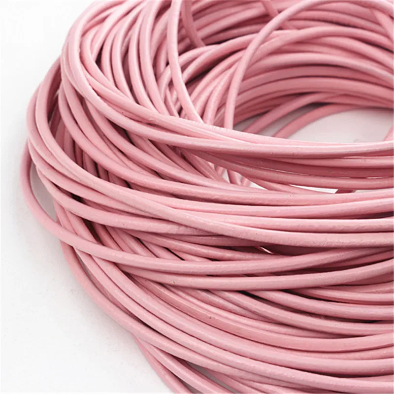 Pink 5 метров 3 мм шнуры из натуральной кожи круглый веревочный шнур для самостоятельного изготовления ювелирных изделий браслет Цепочки и ожерелья ювелирные изделия-Аксессуары - Цвет: Pink