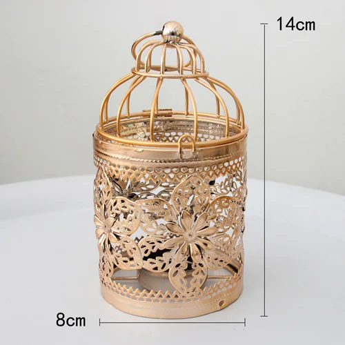 B Rose Gold 4 стиля подсвечники полый подсвечник подвесной фонарь птичья клетка винтажный кованый портативный домашний декор - Цвет: B Rose Gold